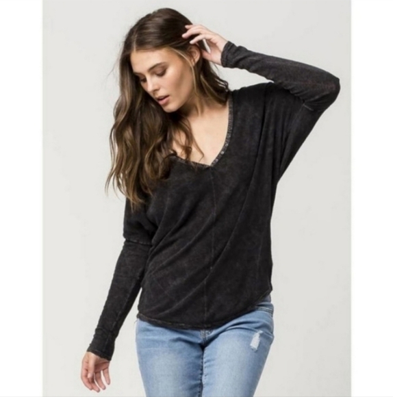 We The Free Santa Cruz Henley Top Oversized Graphite Linen Boho Size Medium - Picture 1 of 13